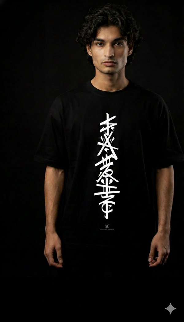 SACRIFICE vertical glyph calligraphy front